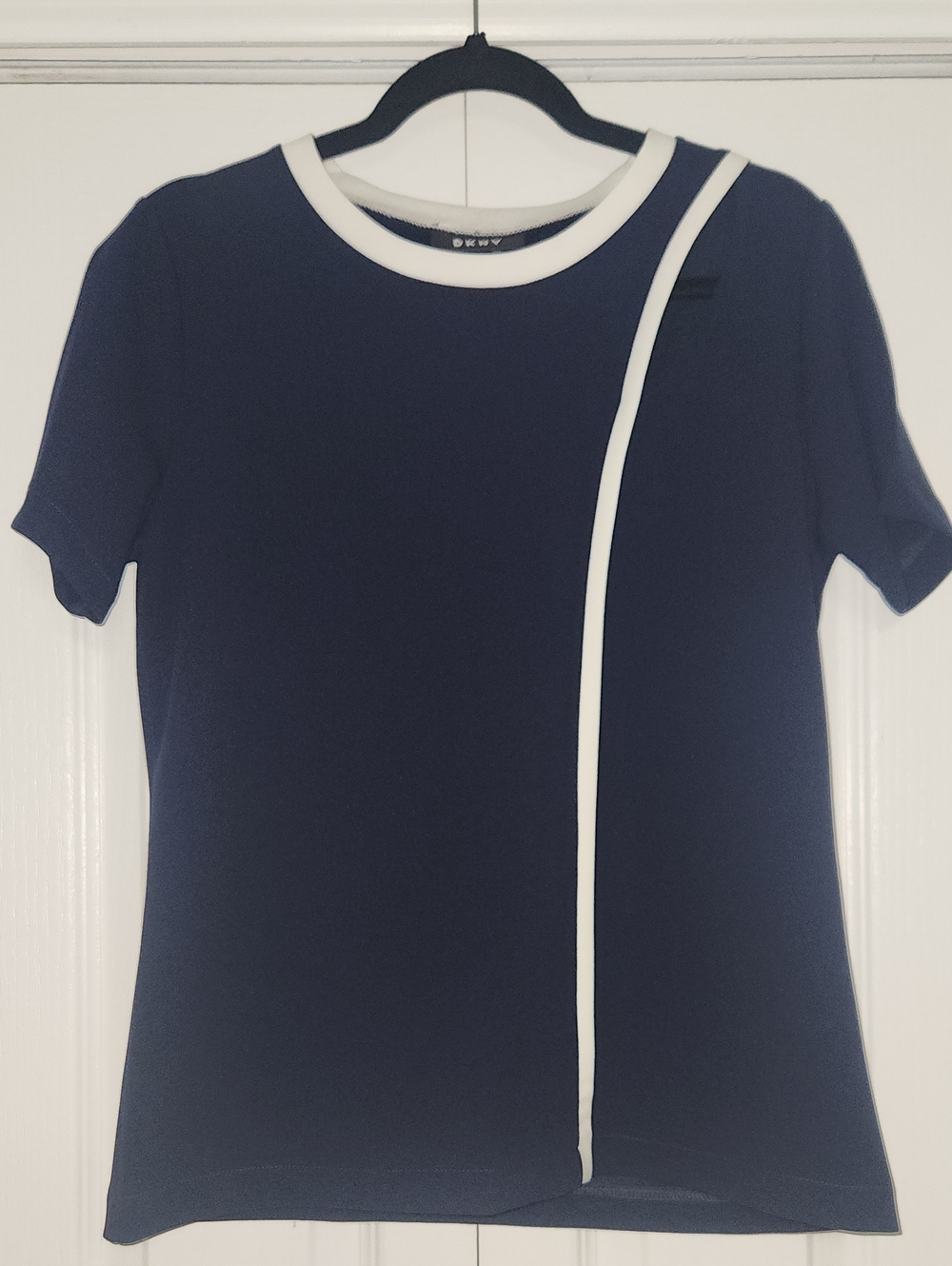 DKNY Navy Short-Sleeve Blouse with White Trim